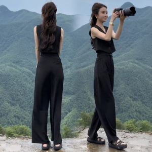 TR40677# 韩版时尚干练显瘦西装套装无袖短款背心两件套 服装批发女装批发服饰货源