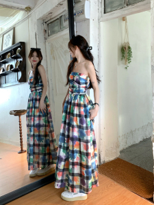 TR40424# 涂鸦抹胸连衣裙女夏季法式高腰显瘦长裙女 服装批发女装批发服饰货源