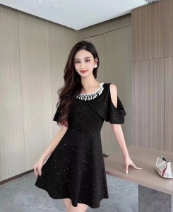 RM18085#晚礼服2023新款轻奢小众高端洋装名媛气质黑色连衣裙宴会显瘦