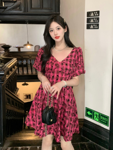 RM18251#大码女装胖MM夏季新款方领收腰显瘦连衣裙多巴胺时尚短裙女