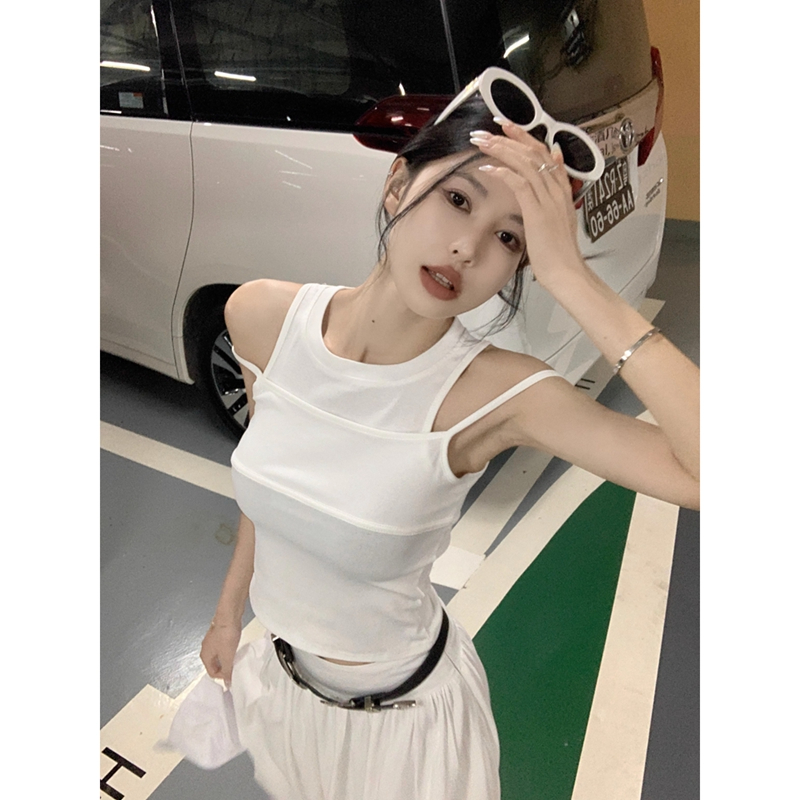 Official picture 40 count cotton rib white, careful fake two-piece sleeveless inner white vest women's summer wear
