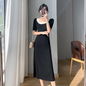 TR43909# 连衣裙黑色超修身方领套头夏季纯色 服装批发女装批发服饰货源