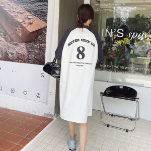 TR43058# 韩版宽松装休闲拼接韩系气质小个子减龄印花polo连衣裙 服装批发女装批发服饰货源