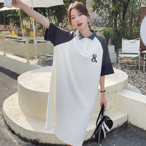 TR43058# 韩版宽松装休闲拼接韩系气质小个子减龄印花polo连衣裙 服装批发女装批发服饰货源