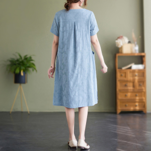 RM21213#夏季新款中长裙 短袖连衣裙女宽松遮肚显瘦裙子