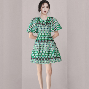 RM19836#夏新款韩版时尚气质优雅显瘦圆点印花圆领大牌气质短裙连衣裙