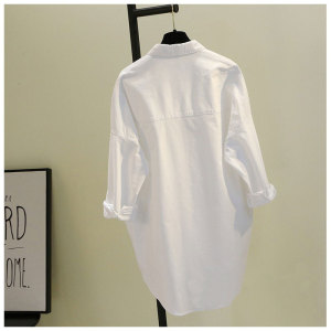 CP1440#长期特价款！春装新款白色中长款BF风复古港风长袖衬衫女士设计感小众衬衣