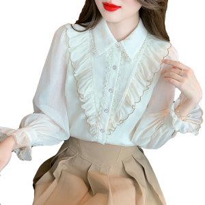 RM22907#夏季新款衬衫喇叭袖甜美春秋淑女娃娃领长袖标准单排扣