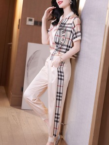 RM20263#夏季2023新款港风chic小众设计感格子休闲卫衣开衫卫裤两件套装女