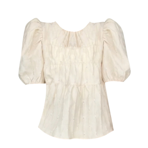 RM18384#泡泡袖衬衫女夏季2023新款法式设计感小个子褶皱宽松短款别致小衫