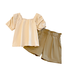RM19661#夏季法式方领泡泡袖衬衫上衣洋气小衫显瘦高腰阔腿裤两件套