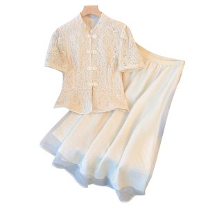 RM19676#中式风连衣裙套装夏季新款改良旗袍高级感气质上衣长裙两件套