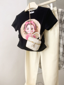 RM20360#夏季新款韩版小女孩印花设计感百搭显瘦纯棉短袖t恤女潮