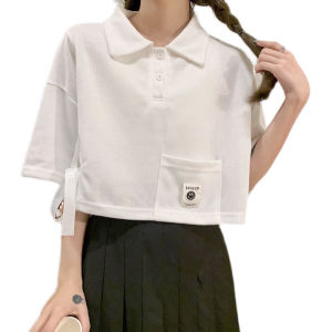 TR42197# 夏季新款棉短袖设计感Polo领宽松百搭T恤上衣女 服装批发女装批发服饰货源