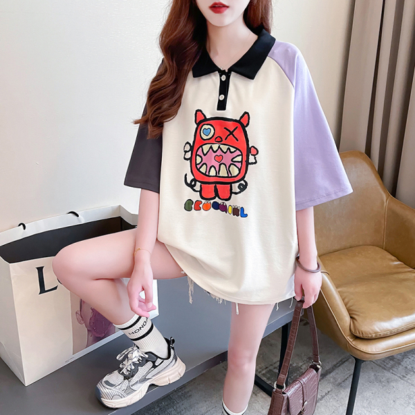 RM19708#夏装韩版宽松插肩袖卡通印花M-3XL大码短袖T恤女