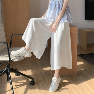 RM21192#白色裙裤女2023夏季薄款小个子飘飘百褶棉麻高腰垂感阔腿裤