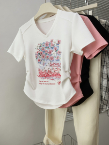 RM20361#夏日樱花港味复古chic钉珠重工设计感小众短袖t恤女上衣