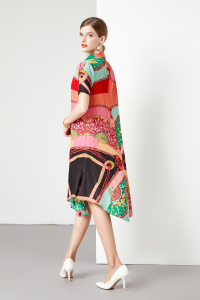 RM19451#POLO领印花短袖洋气大码宽松单排扣夏季中长裙连衣裙