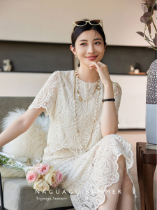 RM19602#珍妮芙镂空蕾丝连衣裙女2023夏季新款白色法式赫本风裙子