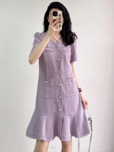 TR43868# 大码韩版女装高级感小香风连衣裙女夏季mm气质法式显瘦鱼尾中长裙