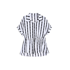 RM20449#大码宽松条纹衬衫女短袖2023夏新款时尚洋气妈妈衬衣减龄雪纺上衣
