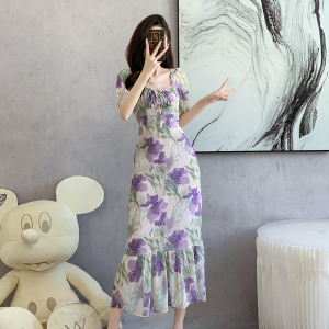 RM18999#夏季新款气质甜美法式修身碎花连衣裙时尚收腰显瘦鱼尾长裙