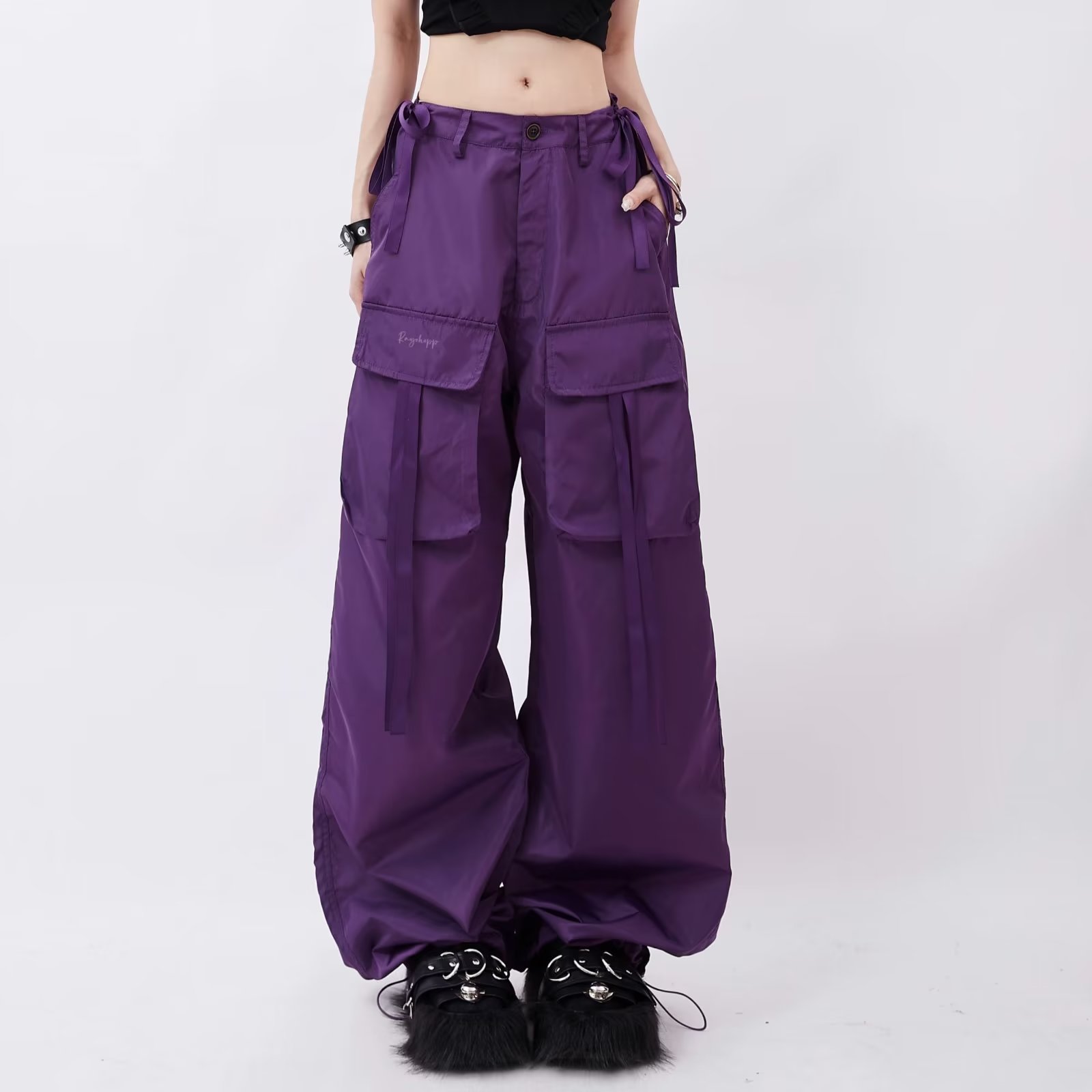 New American style retro purple overalls women's summer loose large size casual pants spring and autumn trendy brand wide leg pants