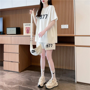 RM18993#简约2023夏季字母短袖短裤运动两件套套装女
