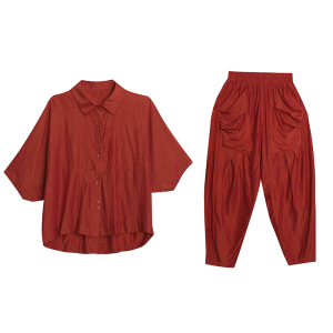 RM19972#夏季新款洋气大码女装套装胖MM时尚宽松显瘦哈伦裤两件套