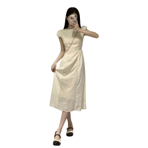 RM20563#茶歇法式复古泡泡袖连衣裙女夏季2023新款收腰显瘦长裙设计感