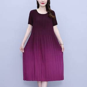 RM20747#胖MM大码女装宽松显瘦褶皱渐变时尚个性连衣裙气质修身直筒长裙