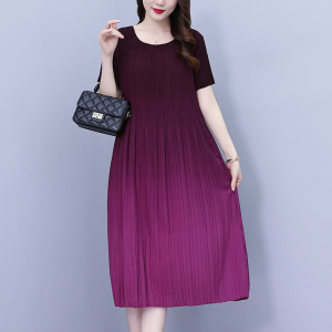 RM20747#胖MM大码女装宽松显瘦褶皱渐变时尚个性连衣裙气质修身直筒长裙