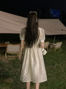 RM19727#重工立体提花刺绣白色连衣裙女秋季韩版中长款小仙女裙子
