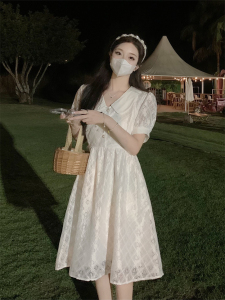 RM19727#重工立体提花刺绣白色连衣裙女秋季韩版中长款小仙女裙子