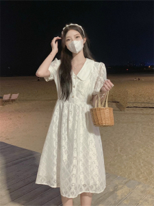 RM19727#重工立体提花刺绣白色连衣裙女秋季韩版中长款小仙女裙子