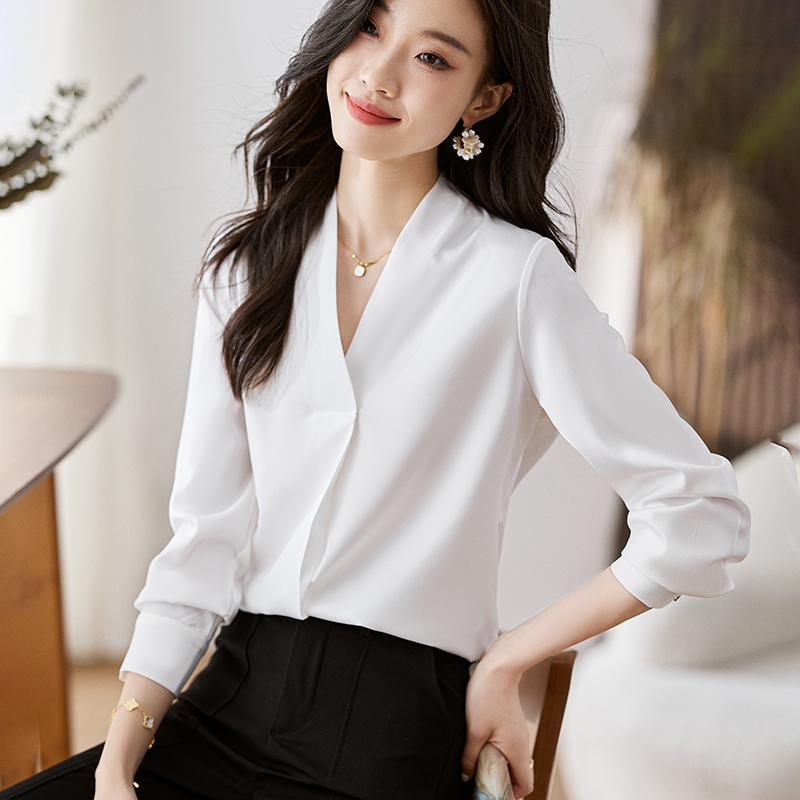 實拍2026春秋新款韓版百搭V領長袖氣質顯瘦女雪紡襯衫秋上衣