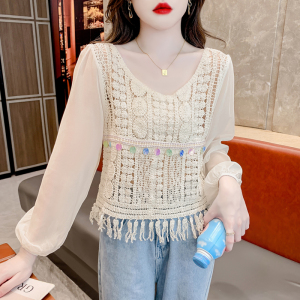 RM20720#流苏镂空针织衫女设计感小众雪纺长袖甜美好看上衣女