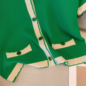 TR49698# 夏季新款绿色圆领针织衫短袖T恤正肩上衣短款小衫女薄款 服装批发女装批发服饰货源