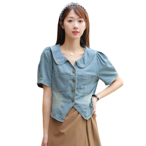 TR43079# 韩版新款显瘦复古设计感短袖牛仔上衣小外套女 服装批发女装批发服饰货源