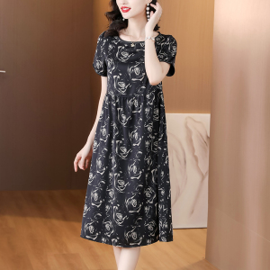 RM19826#天雨流芳真丝连衣裙夏季高级印花气质优雅显瘦中长裙