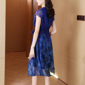 RM19962#高品质时尚国际大牌女装法式高端气质蓝色薄纱连衣裙夏季2023新款