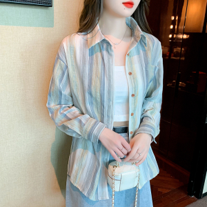 RM19988#夏季棉麻条纹防晒衣外套设计感小众法式上衣宽松衬衣外套女