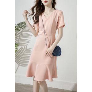 RM19475#V领鱼尾连衣裙