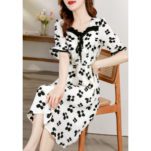 RM19476#方领碎花短袖连衣裙