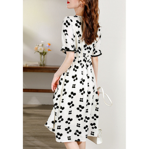 RM19476#方领碎花短袖连衣裙