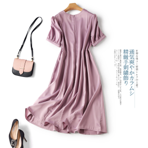 RM19472#优雅灼灼风姿~精致立裁JI简设计~真丝桑蚕丝连衣裙女短袖夏季气质