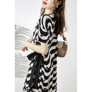 RM19485#波浪条纹印花连衣裙