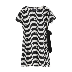 RM19485#波浪条纹印花连衣裙