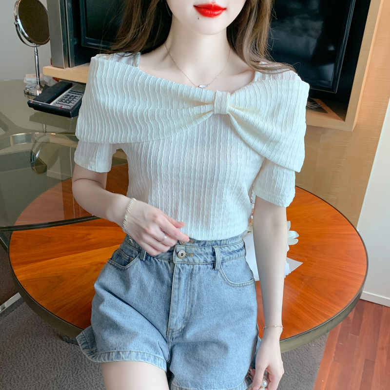  summer new style Hyuna style short-sleeved women's self-cultivation slimming one-shoulder off-shoulder top