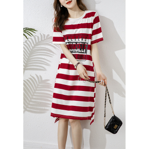 RM19486#条纹印花连衣裙